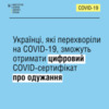 З 8 листопада ві ДІЇ можна отримати COVID-сертифікат про одужання